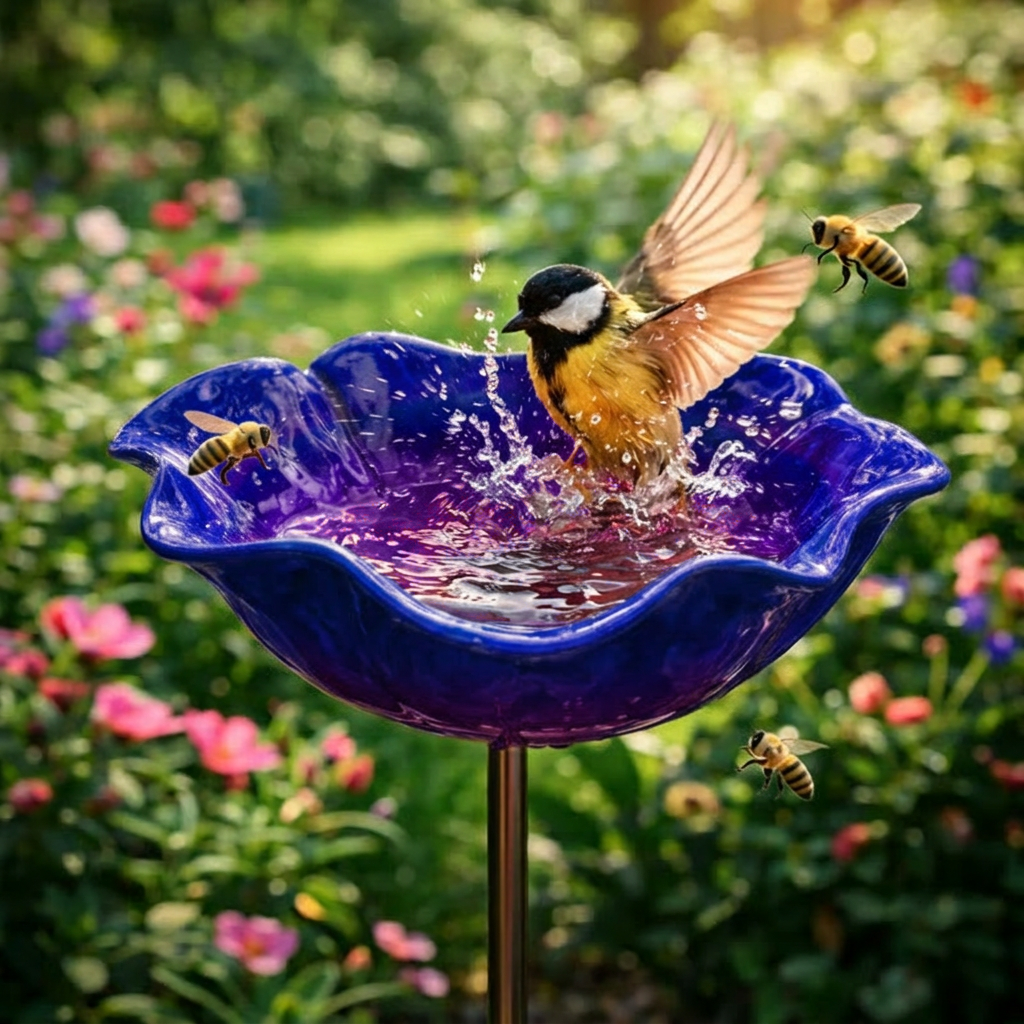 Rosella Flower Bird Bath & Garden Stake 4