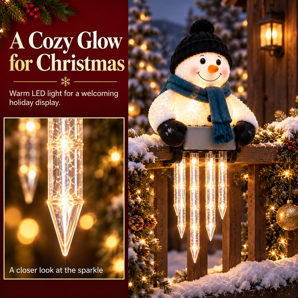SnowLumi Lighted Snowman with Icicle Lights 7