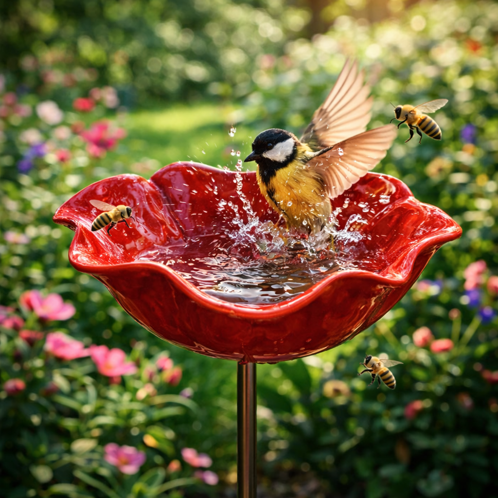 Rosella Flower Bird Bath & Garden Stake 3