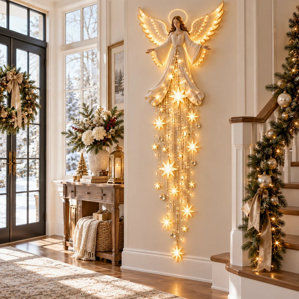 AngelLume Lighted Christmas Angel Wall Decor with Starfall Glow 9