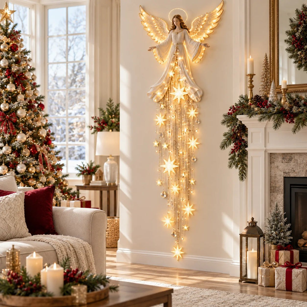 AngelLume Lighted Christmas Angel Wall Decor with Starfall Glow 10