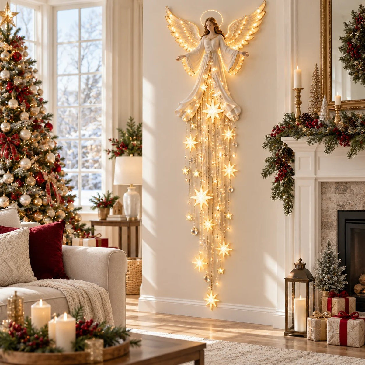 AngelLume Lighted Christmas Angel Wall Decor with Starfall Glow 10