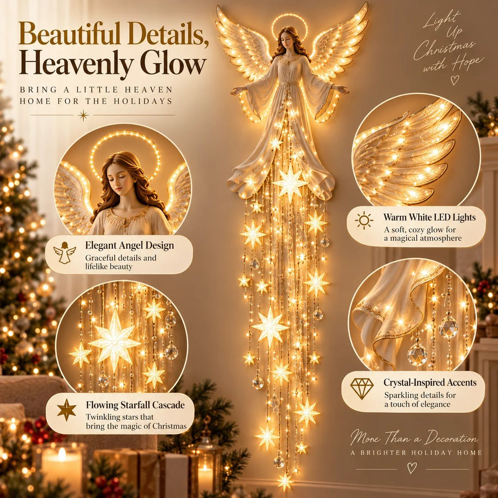 AngelLume Lighted Christmas Angel Wall Decor with Starfall Glow 6