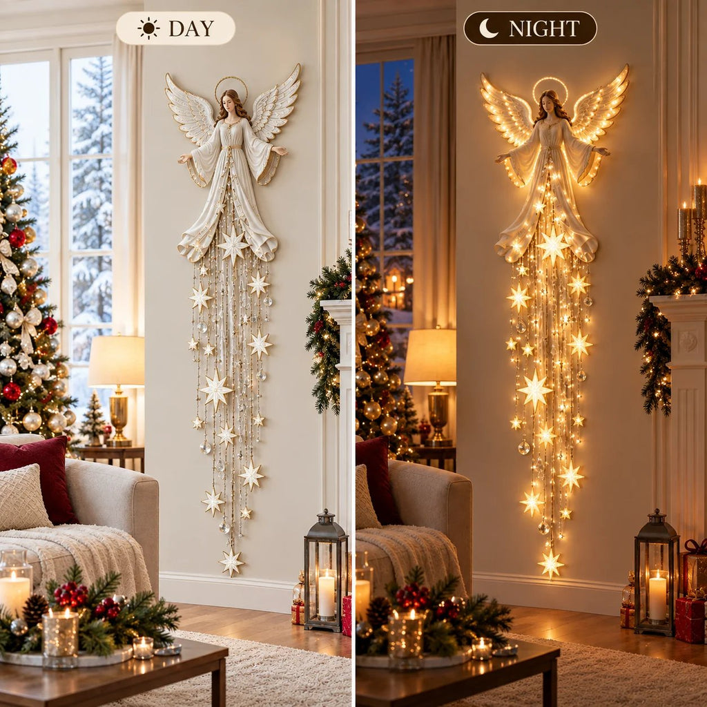 AngelLume Lighted Christmas Angel Wall Decor with Starfall Glow 4