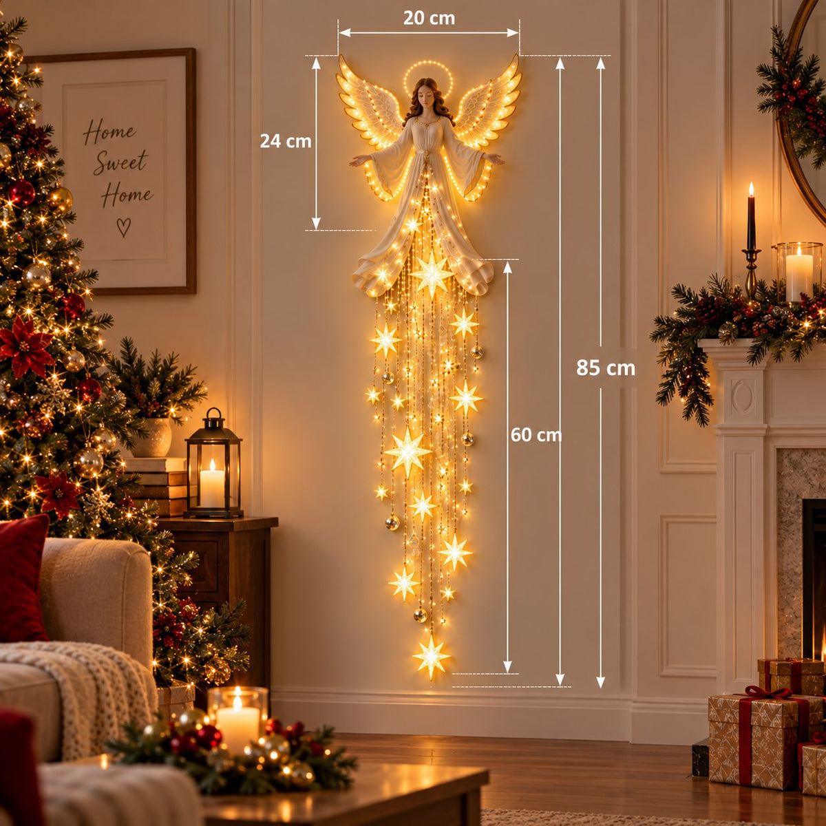 AngelLume Lighted Christmas Angel Wall Decor with Starfall Glow 8