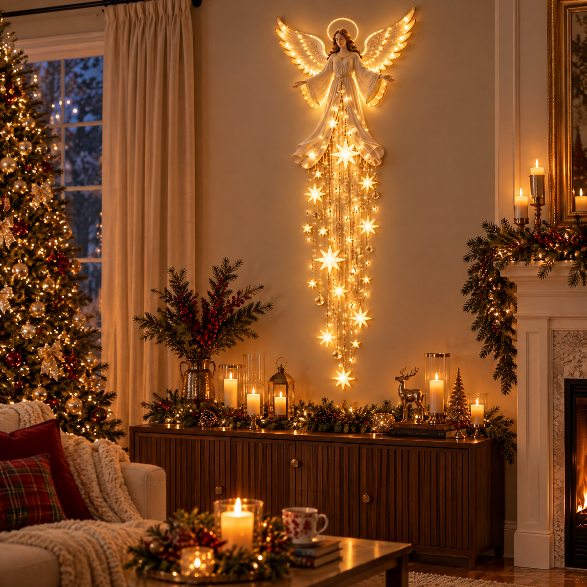 AngelLume Lighted Christmas Angel Wall Decor with Starfall Glow 2