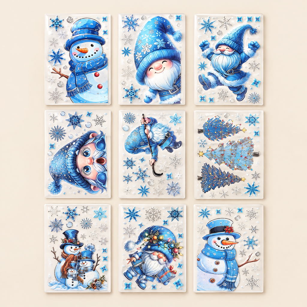GlitterFrost 9 Piece Christmas Window Sticker Set with Glitter Effect 1