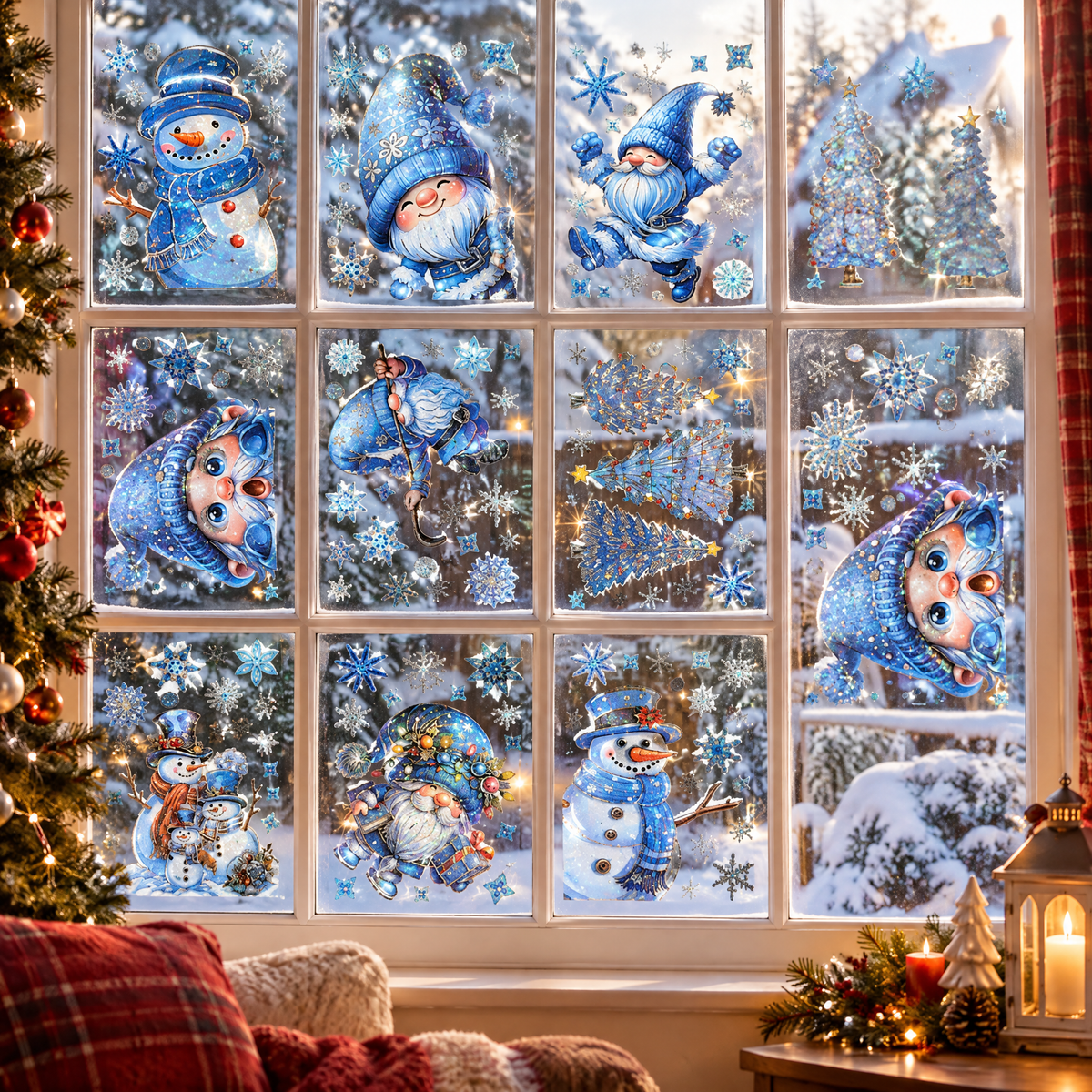 GlitterFrost 9 Piece Christmas Window Sticker Set with Glitter Effect 2