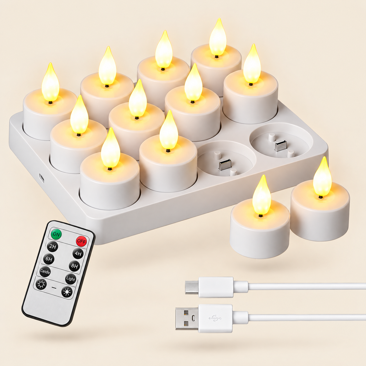 Lumivo Rechargeable LED Tea Lights with Charging Base & Remote 1