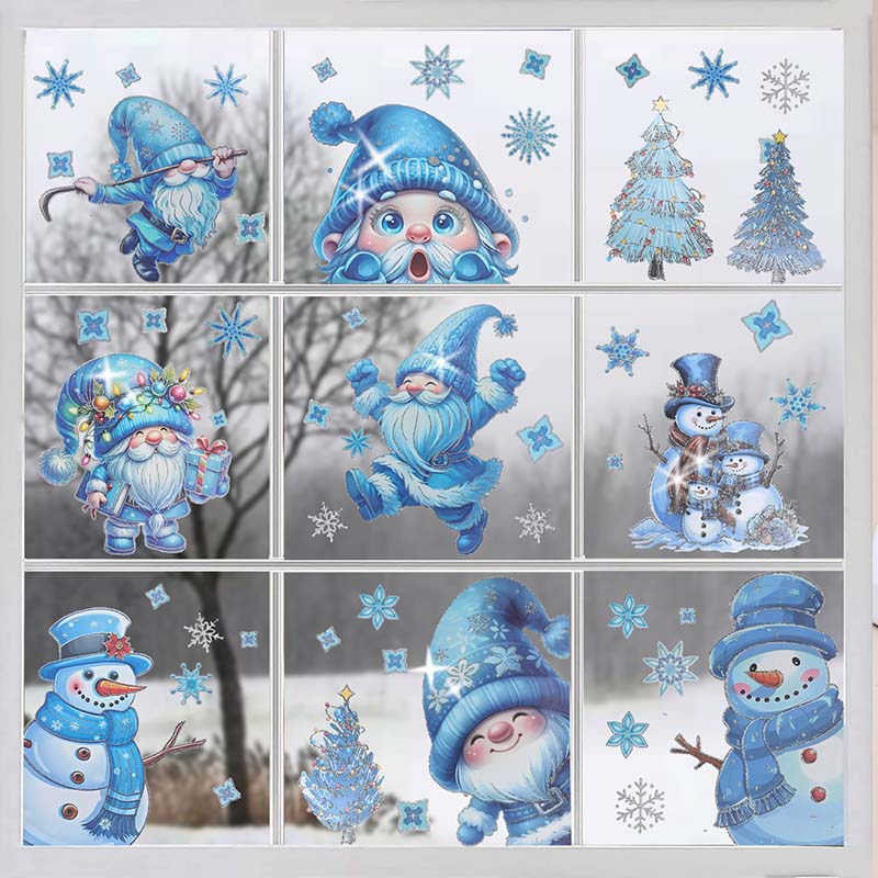 GlitterFrost 9 Piece Christmas Window Sticker Set with Glitter Effect 9