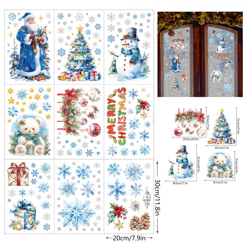 GlitterFrost 9 Piece Christmas Window Sticker Set with Glitter Effect 4