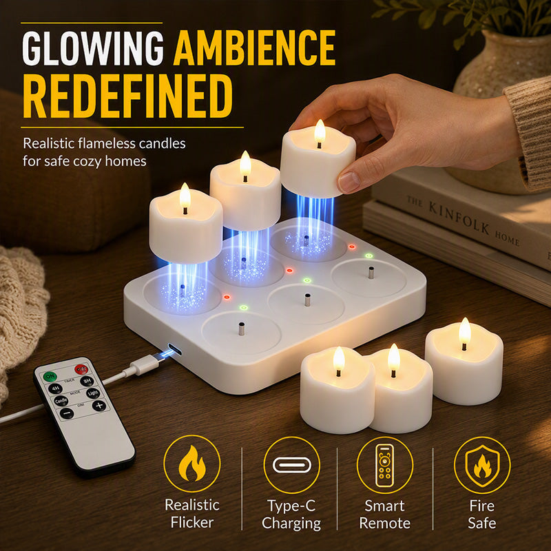 Lumivo Rechargeable LED Tea Lights with Charging Base & Remote 3