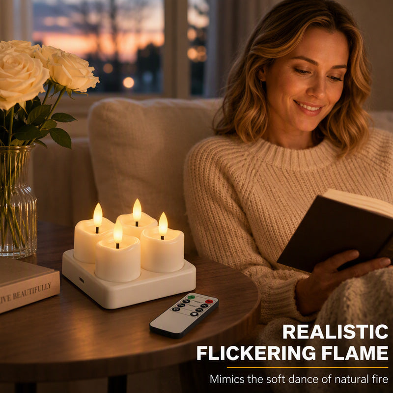 Lumivo Rechargeable LED Tea Lights with Charging Base & Remote 4